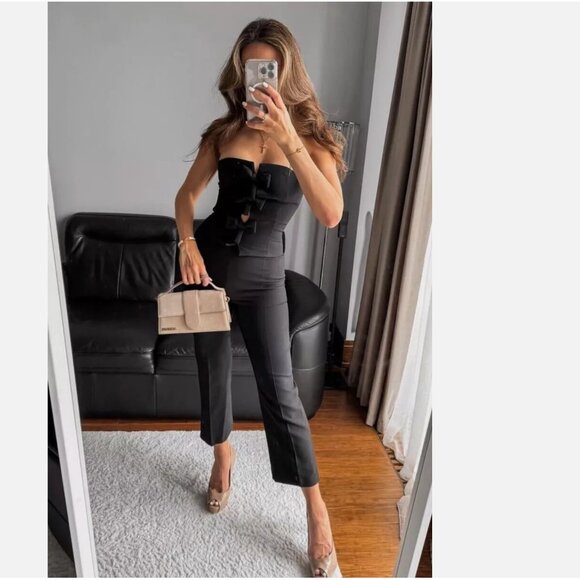 Zara Pants - ZARA WOMAN SS24 STRAPLESS BOW JUMPSUIT BLACK Size S NEW WITH TAG!